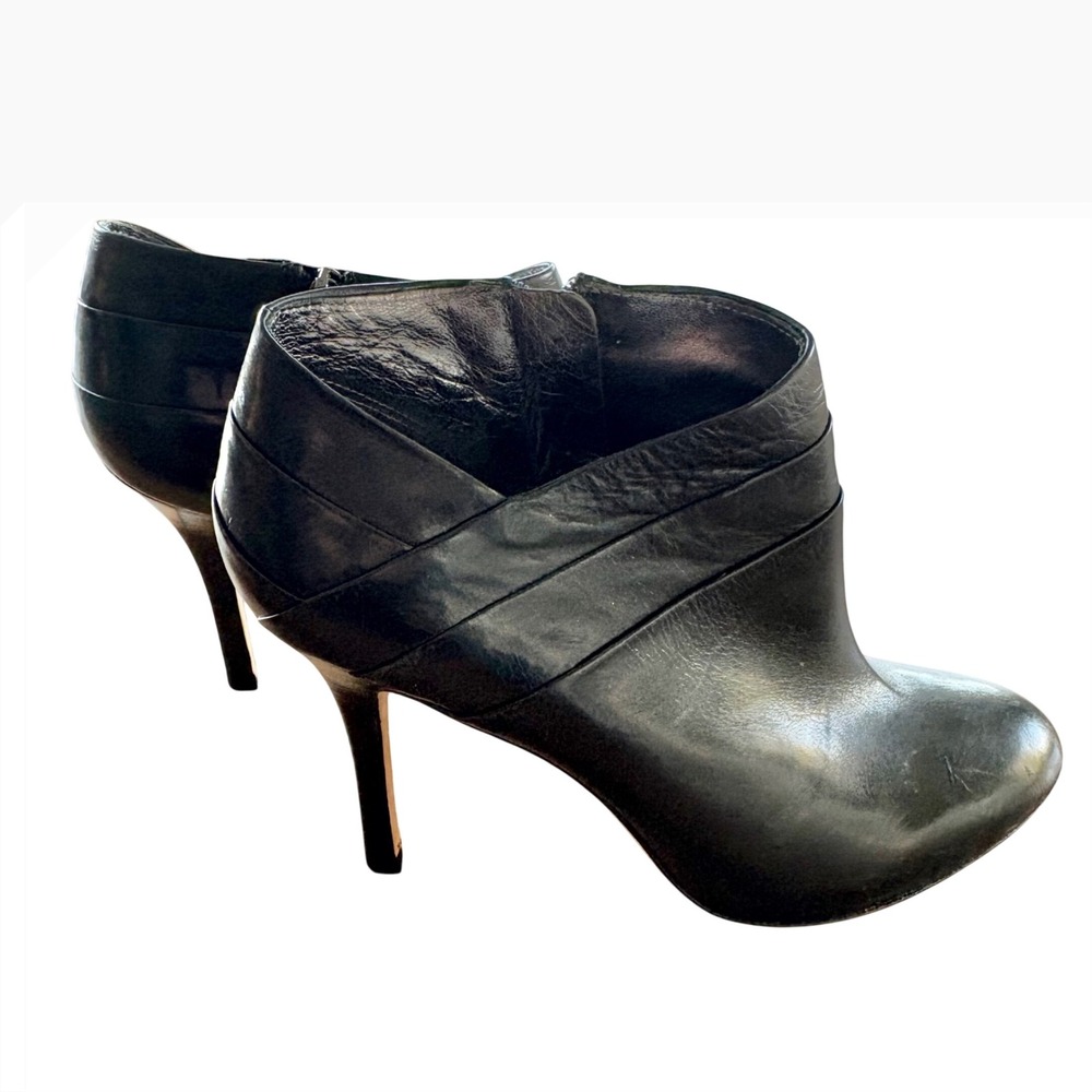 $298 VIA SPIGA Italian Leather Ankle Boots Stiletto Heel Black Booties 7.5M EUC